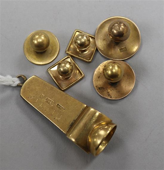 An 18ct gold cigar cutter and five assorted gold dress studs.